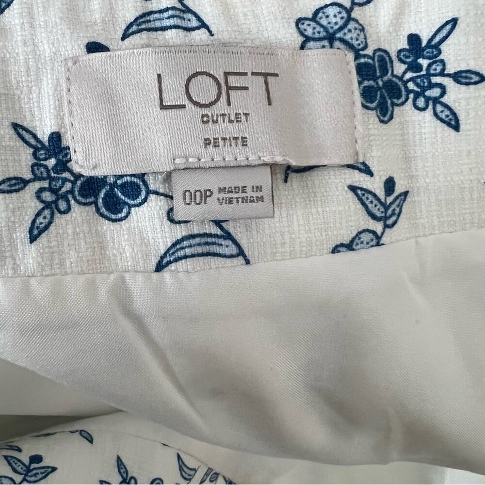 Loft Outlet White & Blue Short A-Line Side Zip Cotton Mini Skirt size 00P (82b) - Picture 4 of 5